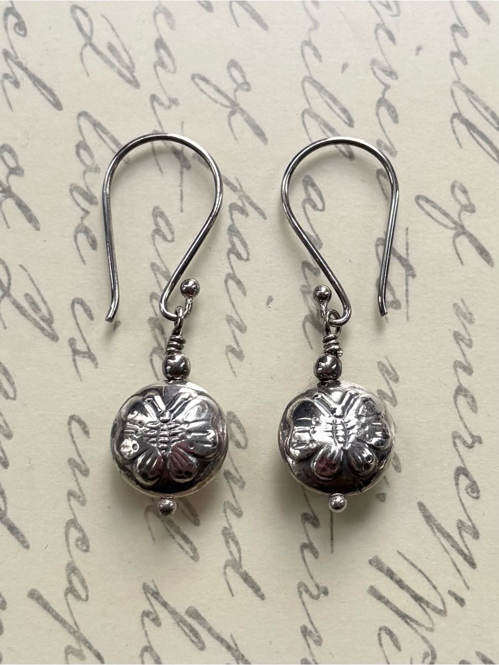 Sterling Silver Butterfly Drop Earrings - Silver Beads